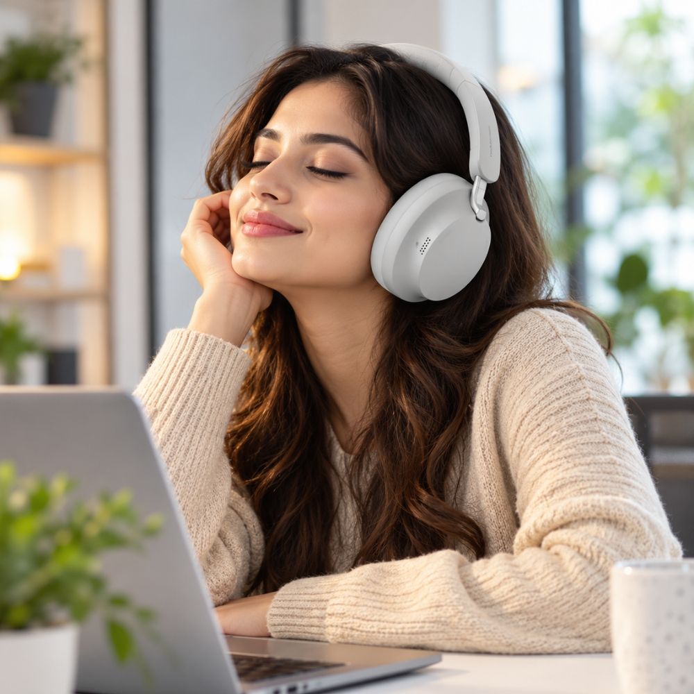 Powerology Soliv Hybrid ANC & ENC Wireless Headphones with Spatial Audio - Light Grey