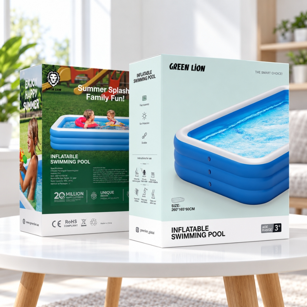 Green Lion Inflatable Small Swimming Pool – 1000L, 260×165×60cm, 7–9 People- Blue