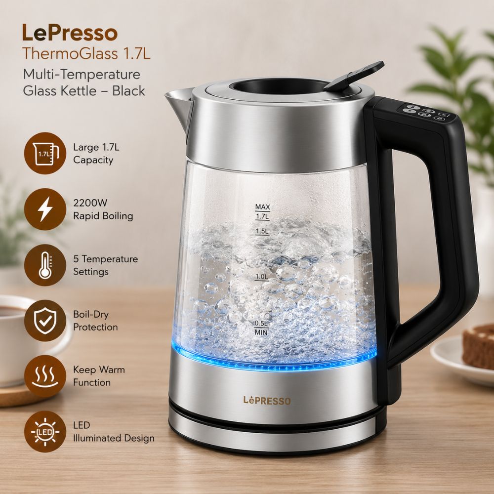 LePresso Multi-Temperature Illuminated Glass Kettle - Black