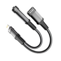Green Lion 2 in 1 Earphone & Charging Adapter Lightning to Lightning + 3.5 12CM - Black