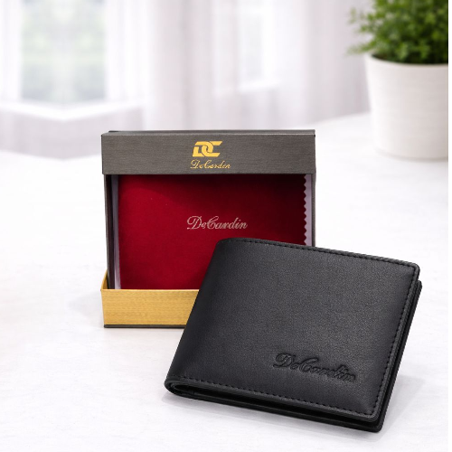 DeCardin Men’s Genuine Leather Bi-Fold Wallet - Black