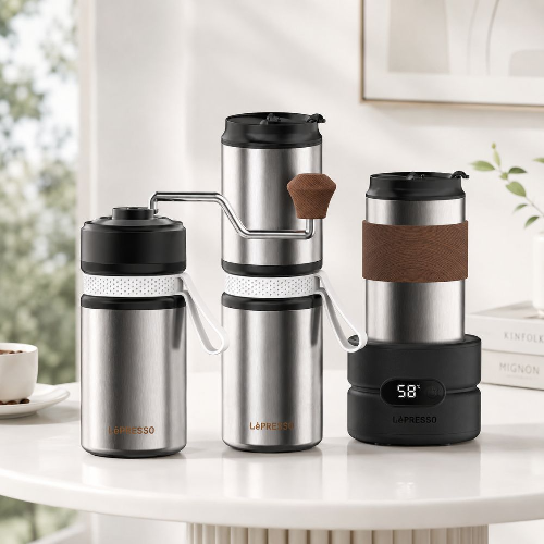 Lepresso Grindo Quattro 4-in-1 Portable Coffee Maker – Outdoor Travel Coffee Set with Grinder