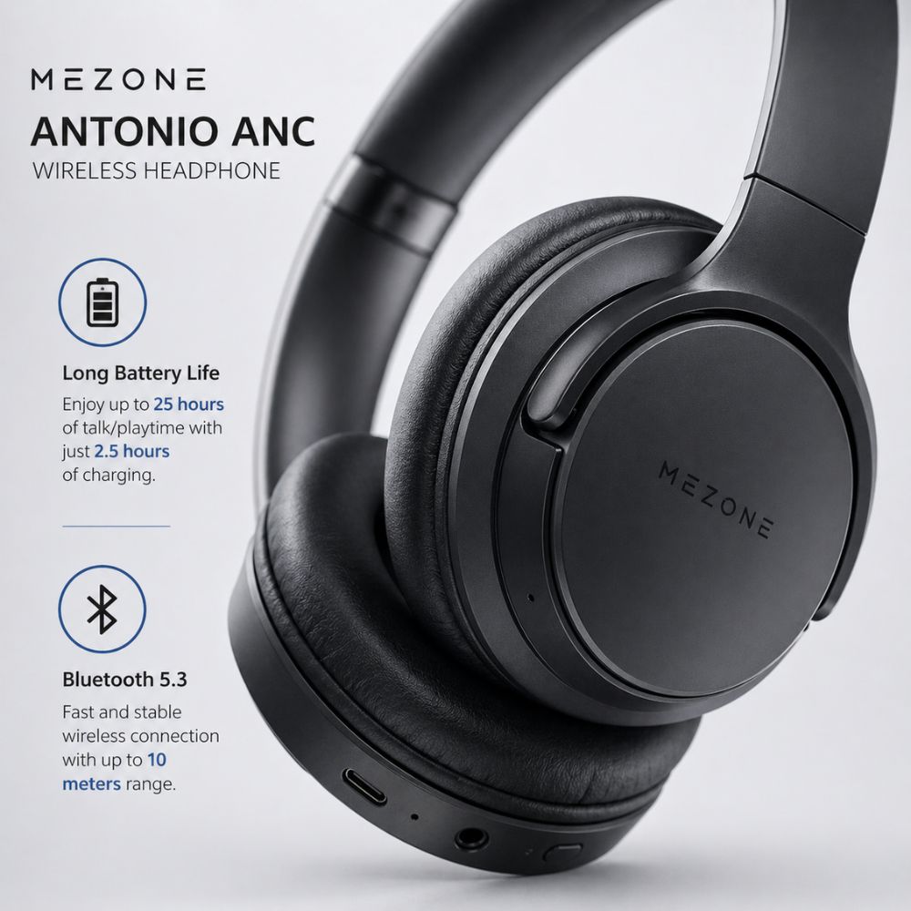 Mezone Antonio ANC Wireless Headphone - Black
