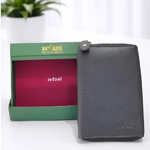 Zefani Genuine Leather Zip-Around Wallet for Men - Black