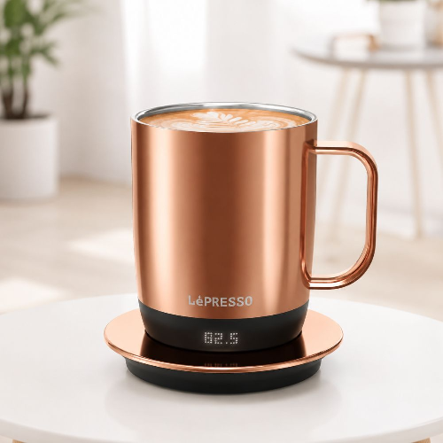 Lepresso Aurelio Ceramic Mug with Temperature Control Base Rose Gold
