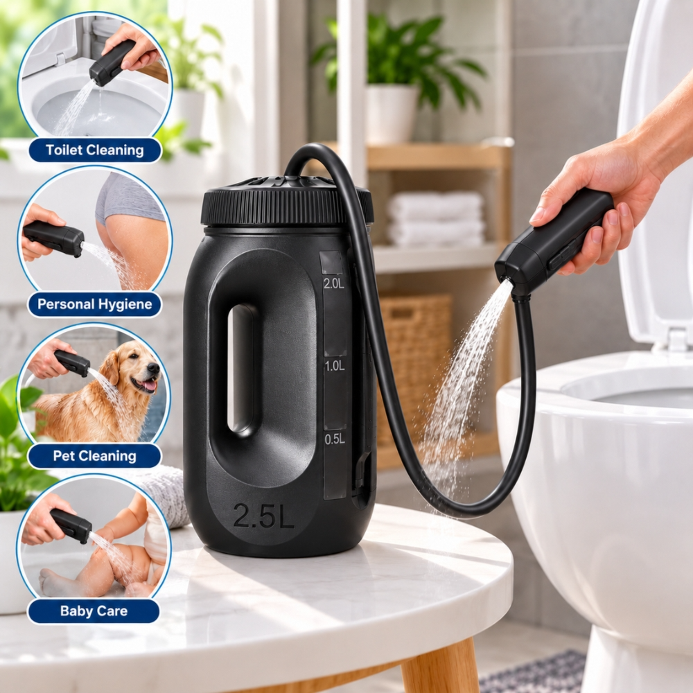 Blue Fire Rechargeable Portable Travel Bidet Sprayer 2.5L Dual Pressure Modes Type C Fast Charging - Black