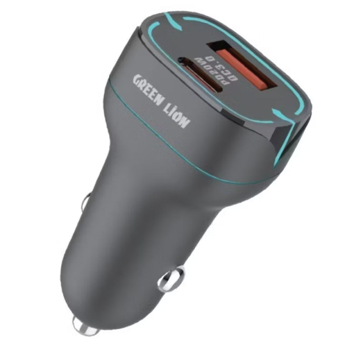 Dual Port Car Charger – Fast Car Charger With USB-C To USB-C Cable Green Lion