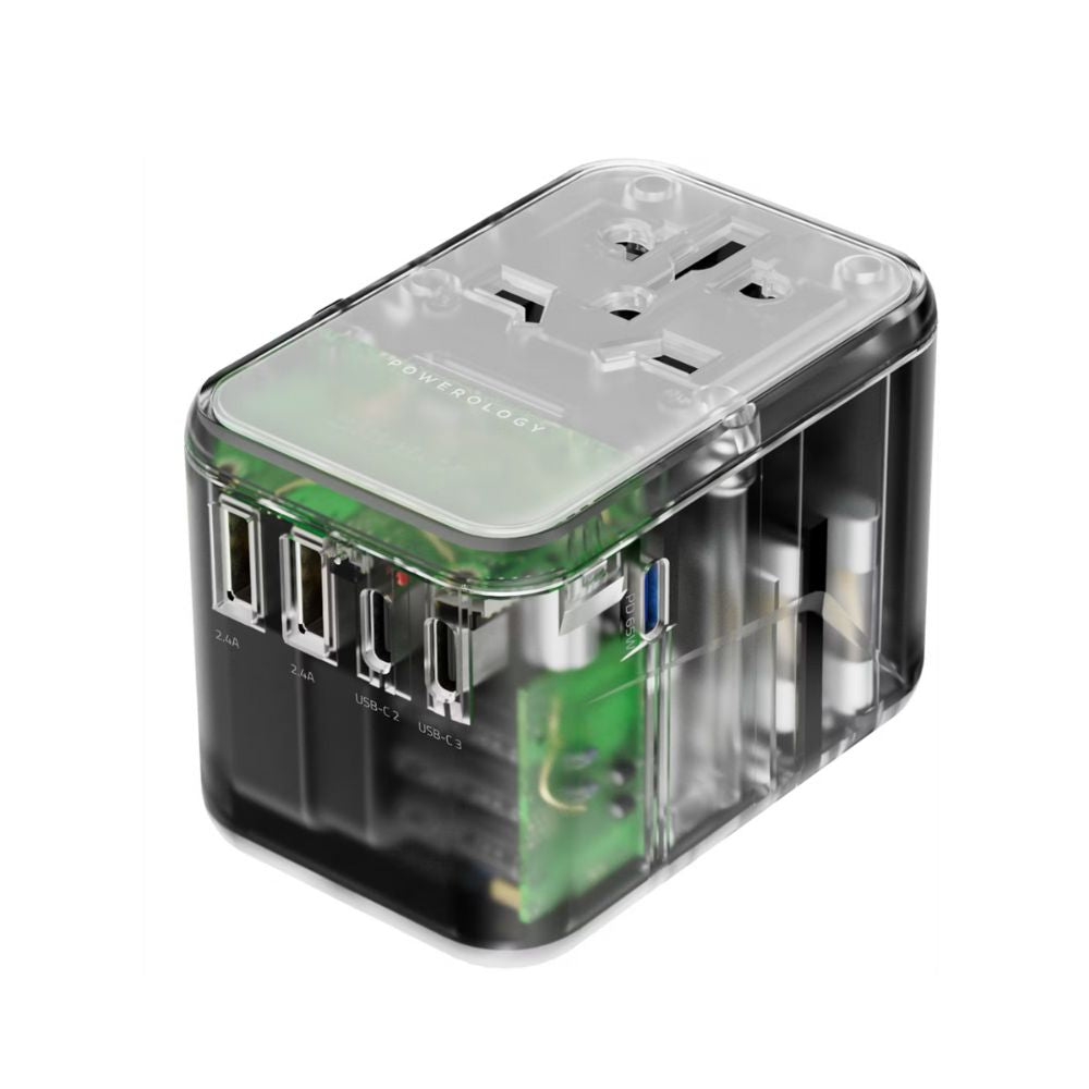 Powerology 65W PD Universal Multi-port Travel Adapter - Transparent