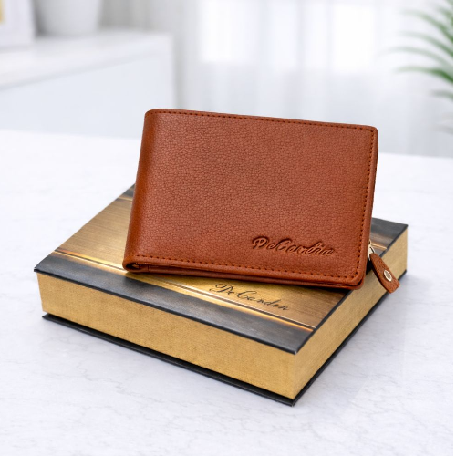 DeCardin Premium Zipper Bi-Fold Leather Wallet for Men - Tan