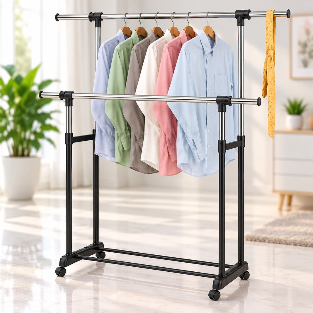 Garment Rack – LeoStar Double Clothes Stand with Extendable Pipes & Adjustable Height – CD-1265
