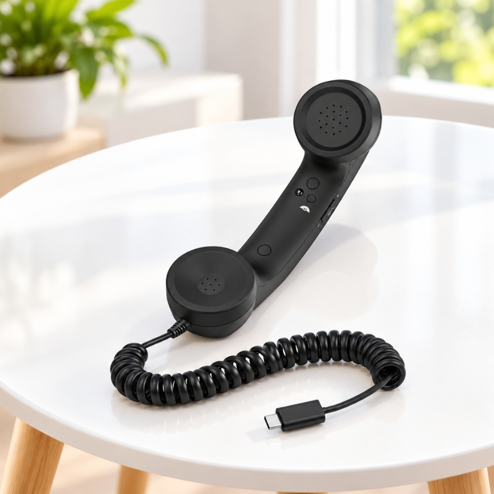 Porodo Retro Phone Handset USB-C – Vintage Phone Receiver for Smartphone, Black