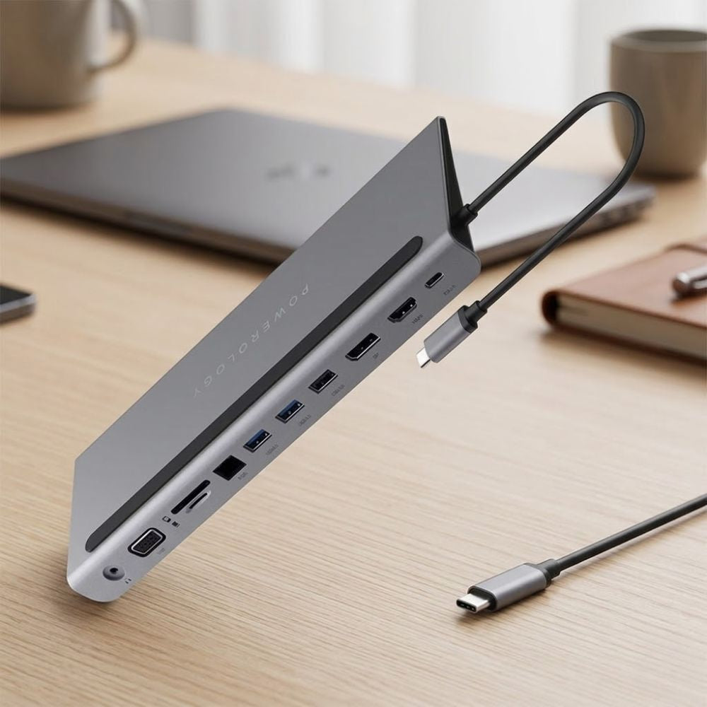 Powerology 11-IN-1 Multi-display Usb-c Hub Laptop Stand 100W-GRAY