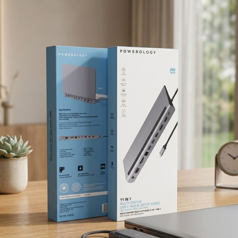 Powerology 11-IN-1 Multi-display Usb-c Hub Laptop Stand 100W-GRAY