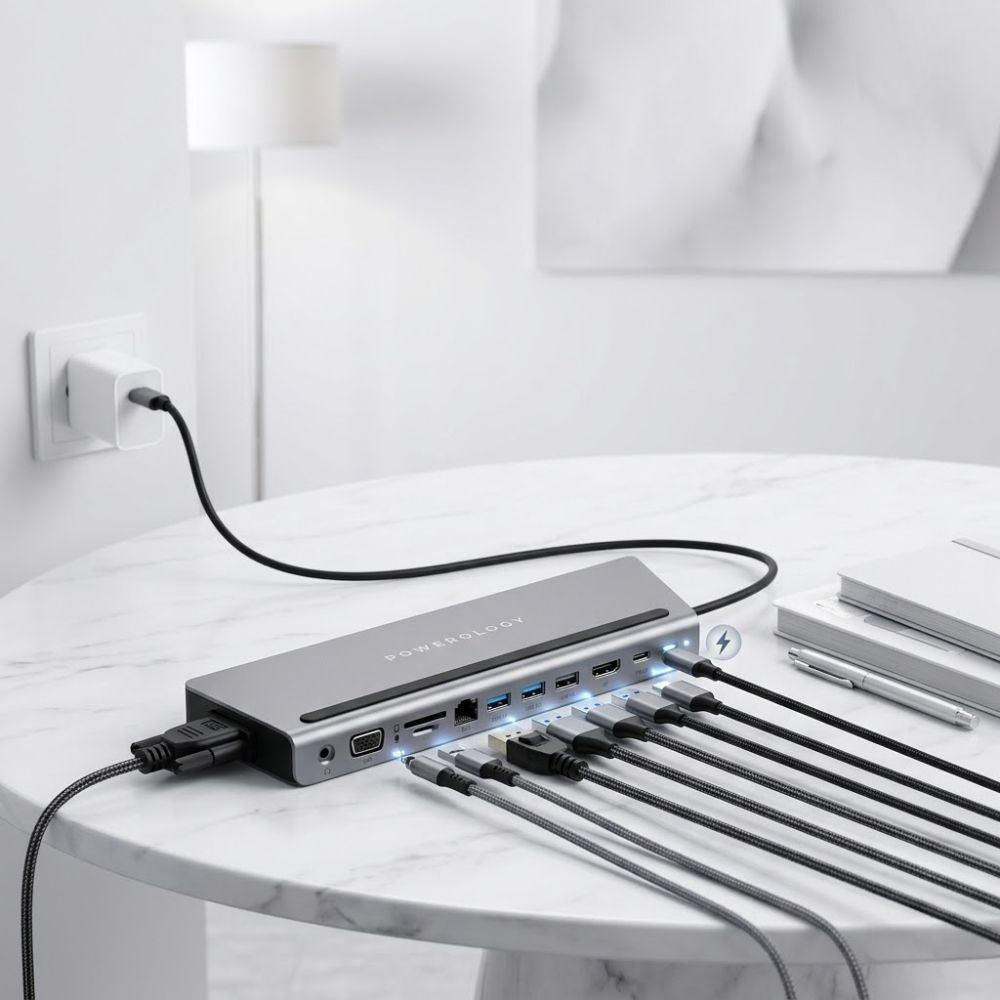 Powerology 11-IN-1 Multi-display Usb-c Hub Laptop Stand 100W-GRAY