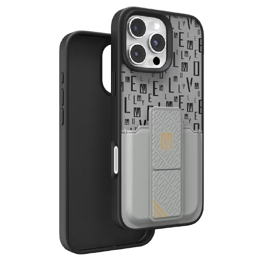 Levelo Morphix Gripstand Case With Cardholder For iPhone 16 Pro Max-Grey