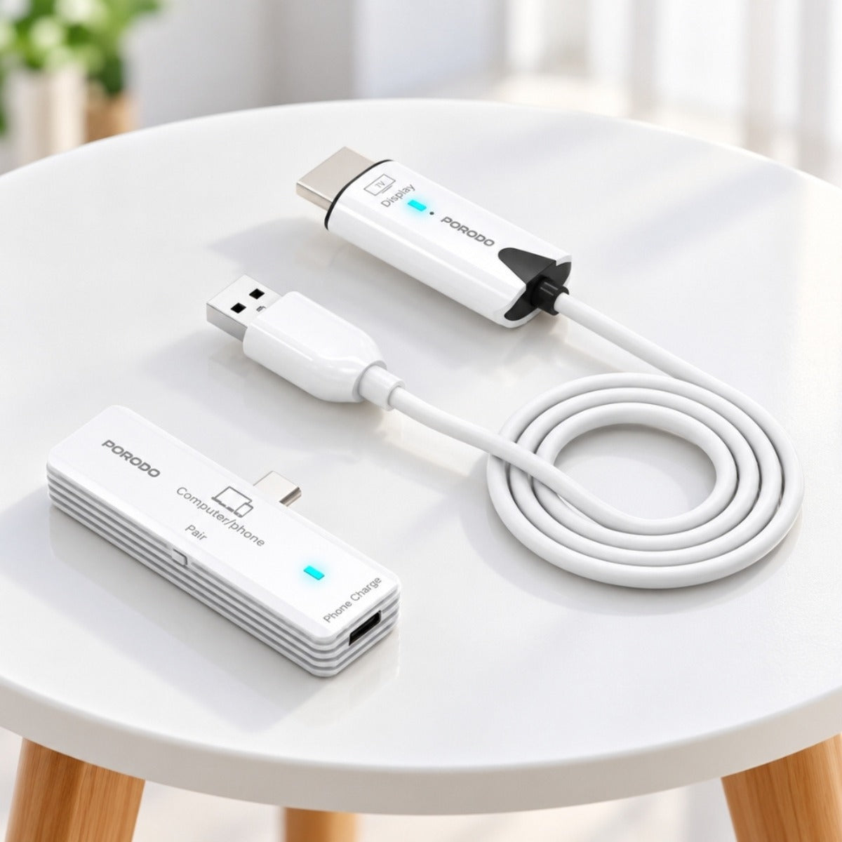 Porodo Portana Wireless USB-C to HDMI Display Adapter 1080p 5.8GHz – White