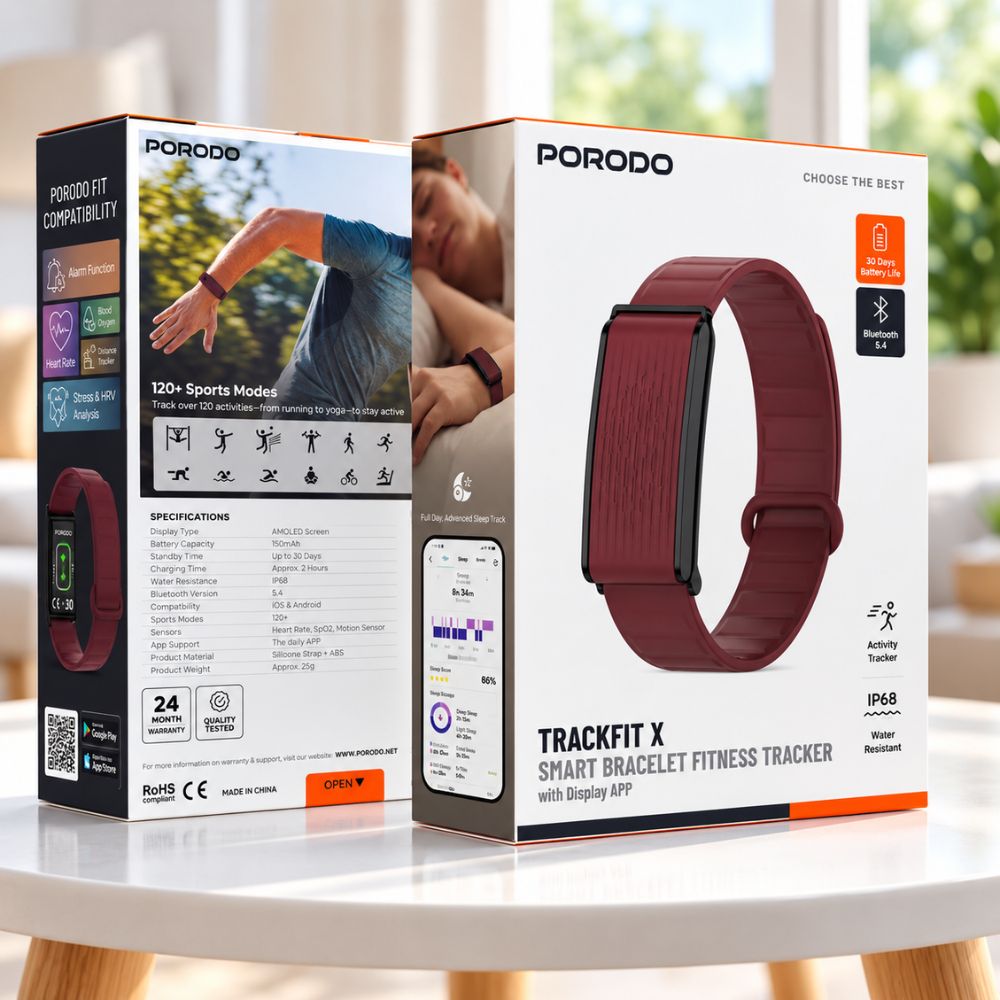 Porodo Trackfit X Screenless Magnetic Fitband with Heart Rate & SpO2 – Burgundy