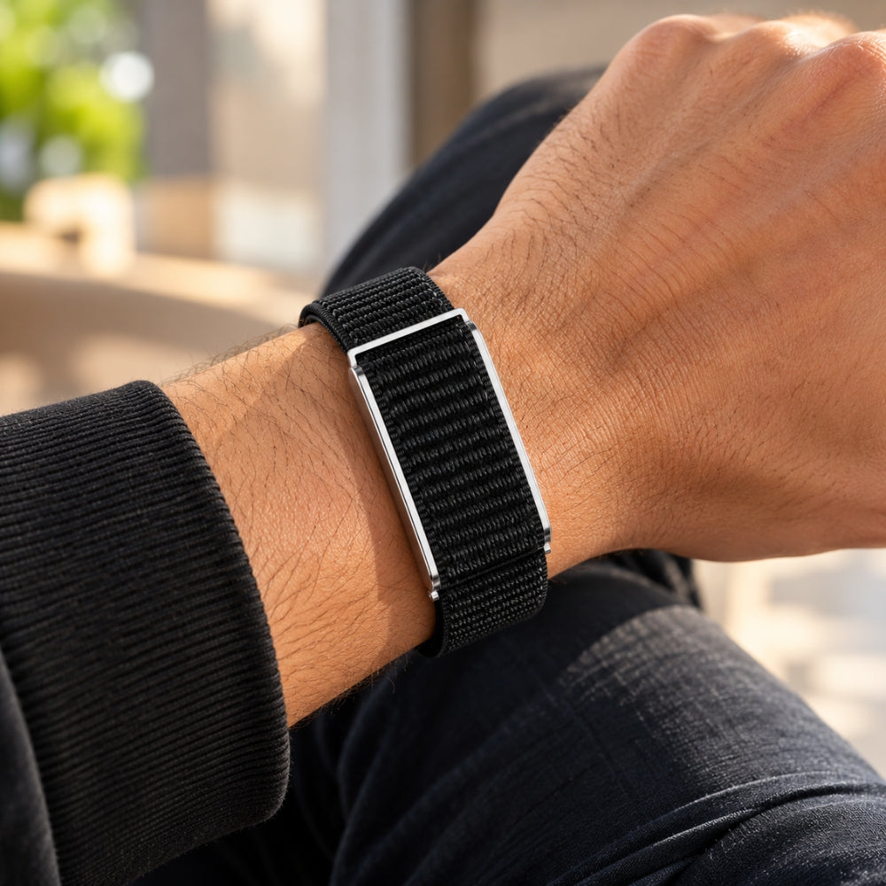 Porodo TrackFit Screenless Smart Fitness Band with Nylon Strap – Black & Orange