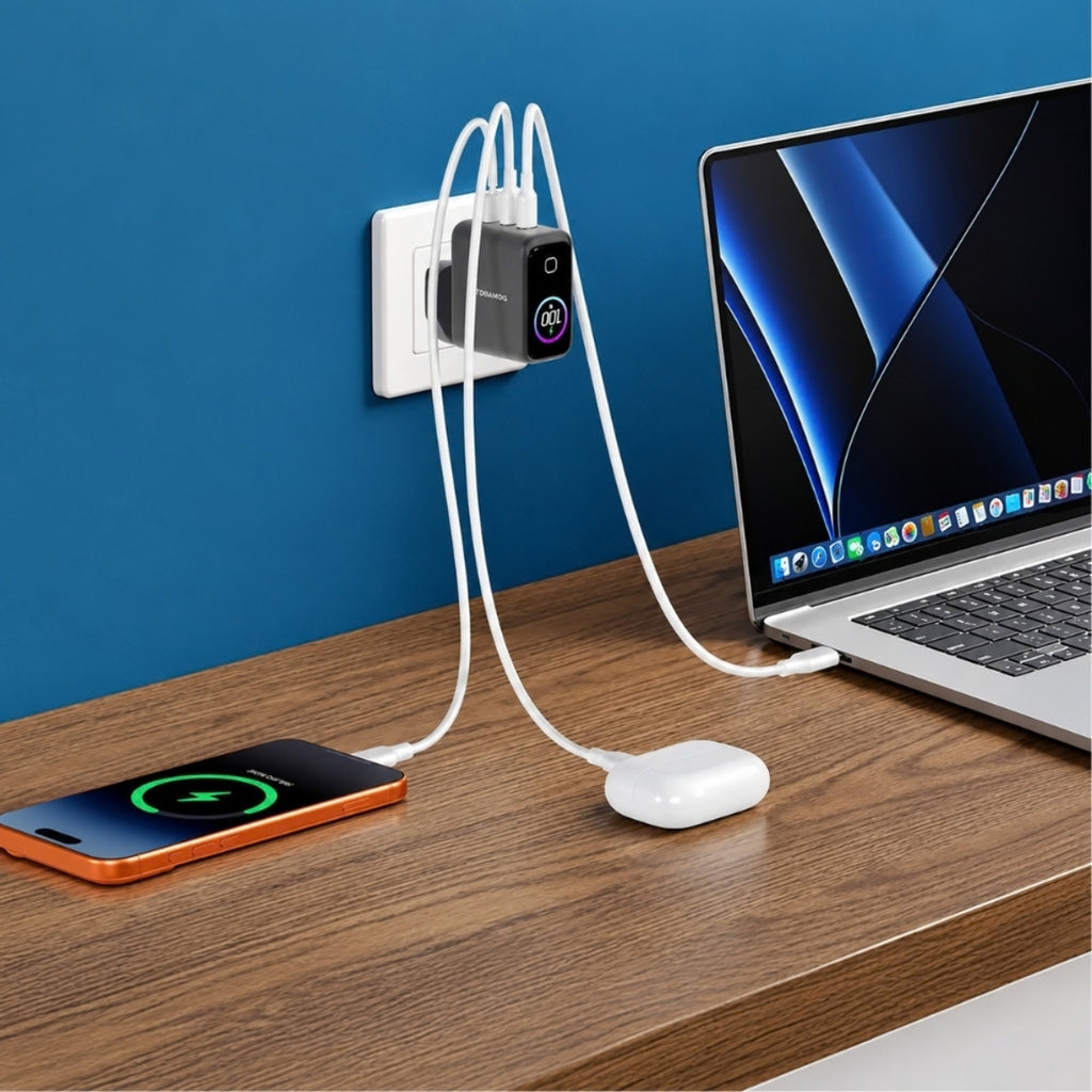 Powerology VoltFlow 100W AVS GaN Wall Charger with TFT Screen – Grey