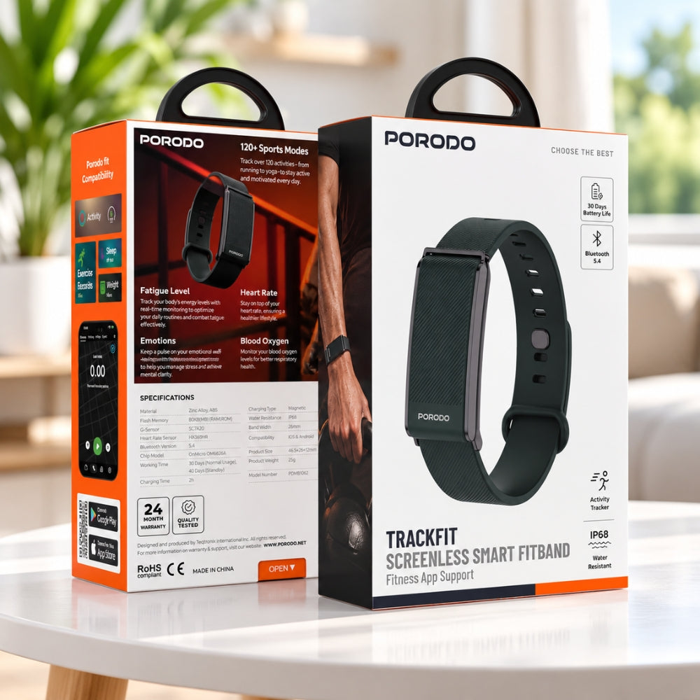 Porodo Trackfit Screenless Smart Fitband with Heart Rate & SpO2 – Green