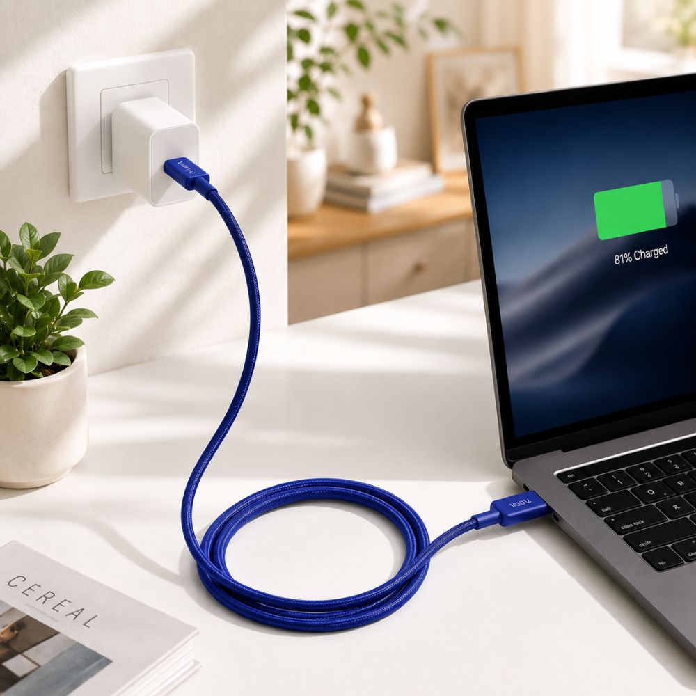 PAWA El‑Caro Braided Cable USB‑C To USB‑C 100 W 1.2M - Blue
