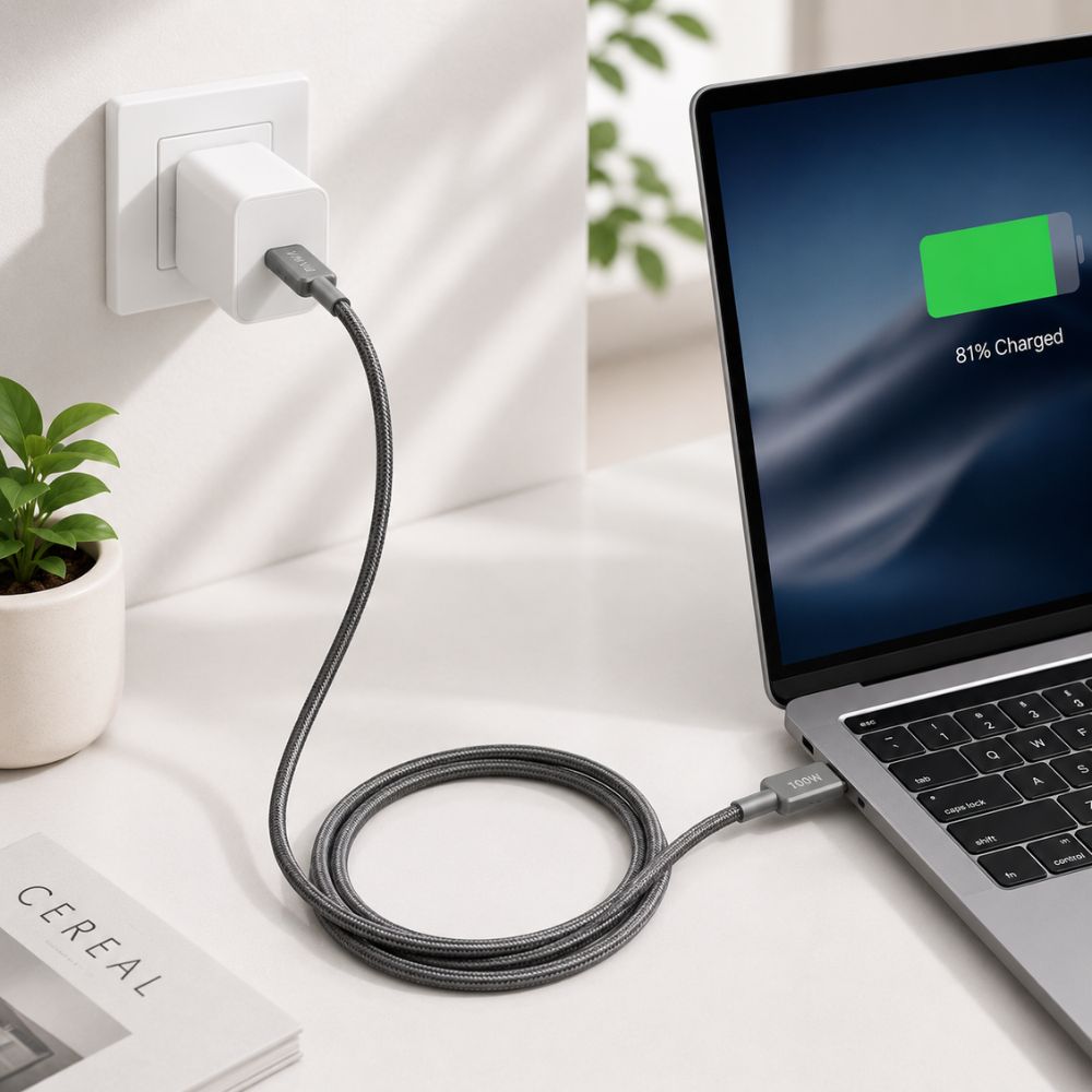 Pawa El‑caro Braided Cable Usb‑c To Usb‑c 100 W 1.2m - Gray