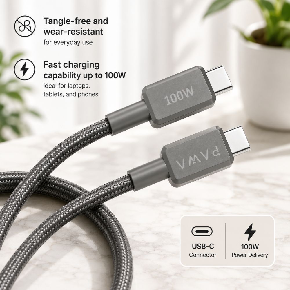Pawa El‑caro Braided Cable Usb‑c To Usb‑c 100 W 1.2m - Gray