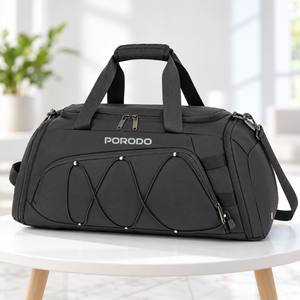 Porodo Lifestyle Caryo 3-in-1 Sports Duffel Bag & Travel Backpack – Black