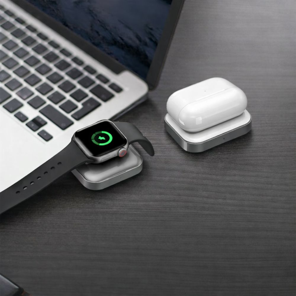 Porodo 2-IN-1 Apple Watch and Airpod Charger with Type-c Connector - Grey