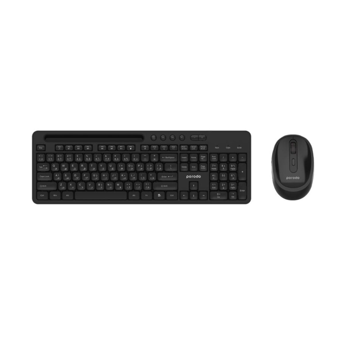 PD-W24KBPTM-BK Porodo Wireless 2.4G+BT Keyboard with Pen/phone Tray and Mouse - Black