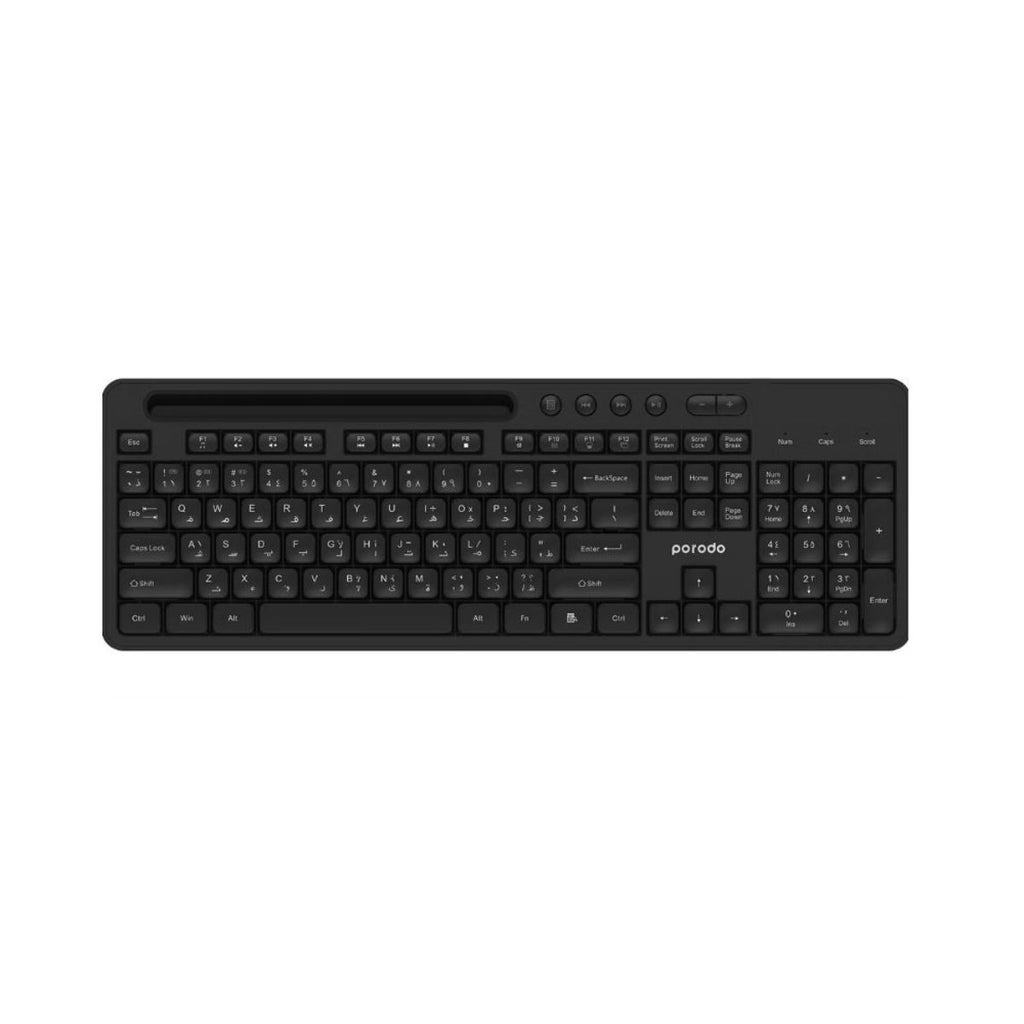 PD-W24KBPTM-BK Porodo Wireless 2.4G+BT Keyboard with Pen/phone Tray and Mouse - Black