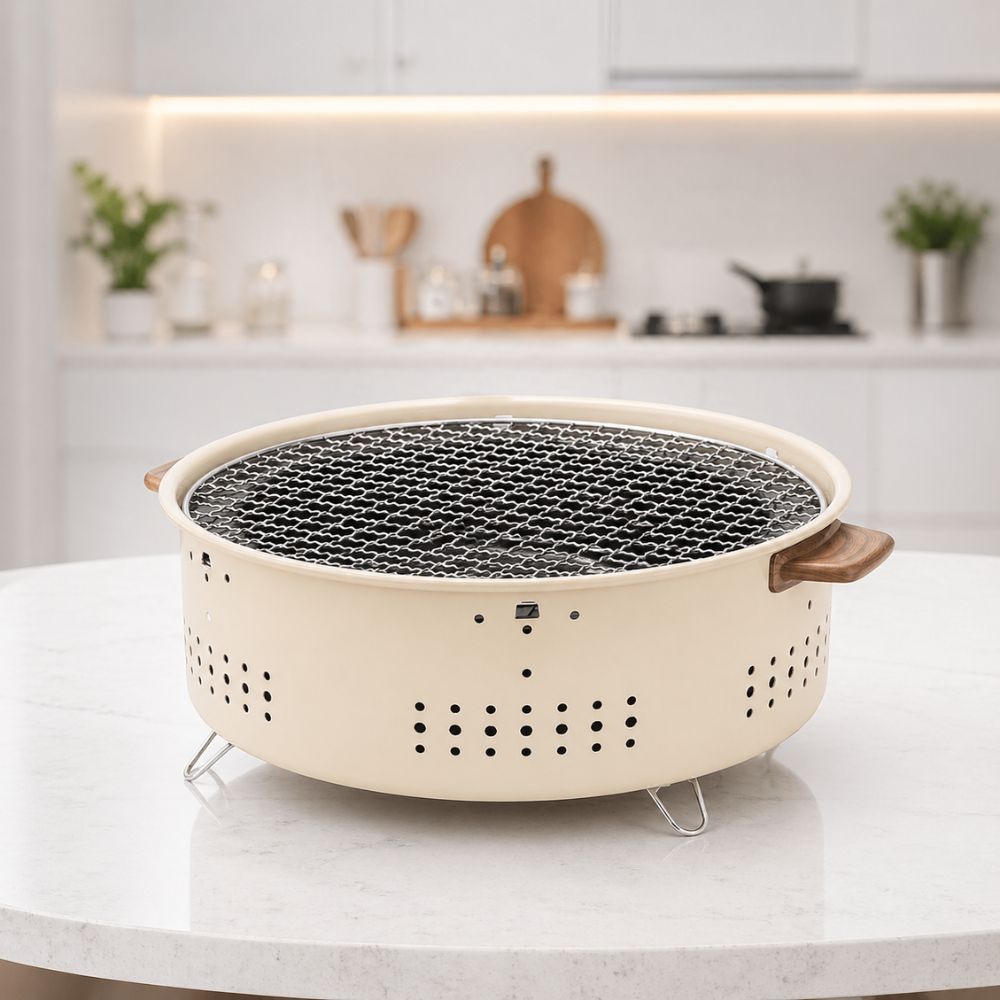 Porodo Lifestyle Camping Mini Outdoor Round Bbq/charcoal Grill - Light Brown
