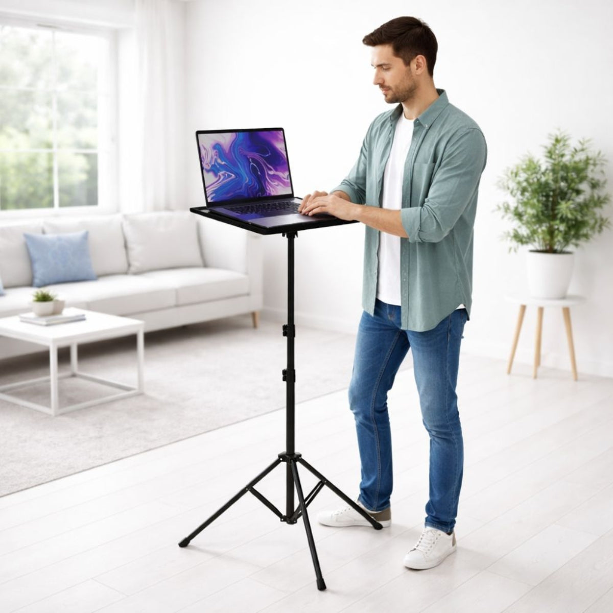 Porodo Multi-Function Tripod Stand for Projector & Laptop 190cm with Side Tray – Black