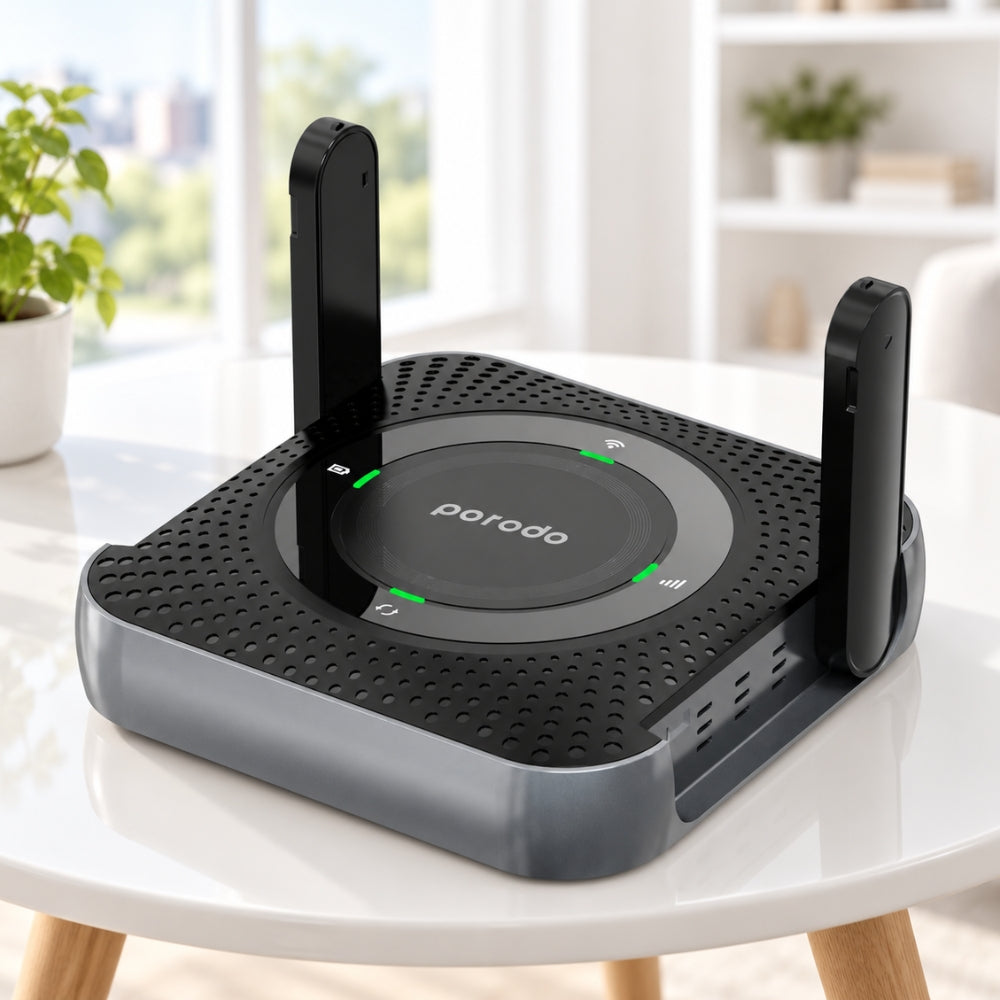 Porodo 4G LTE Home & Outdoor Portable CPE MiFi Router 4000mAh – Black & Grey