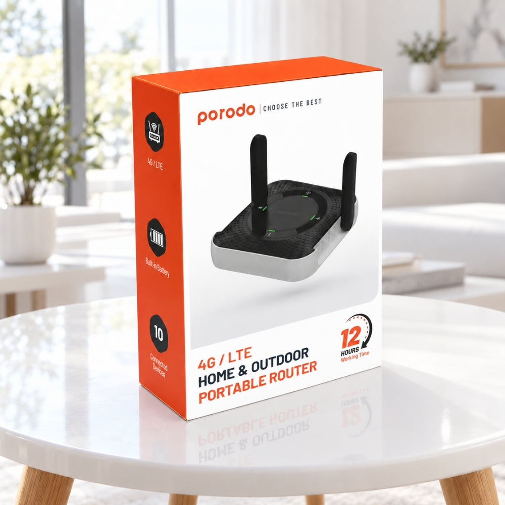 Porodo 4G LTE Home & Outdoor Portable CPE MiFi Router 4000mAh – Black & Grey