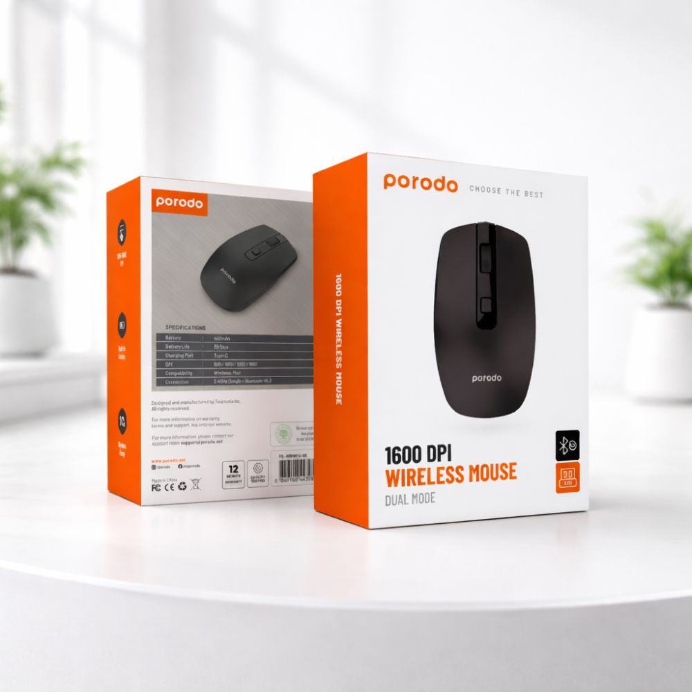 PD-WBRM16-BK Porodo Dual Mode Wireless Mouse 1600 Dpi - Black
