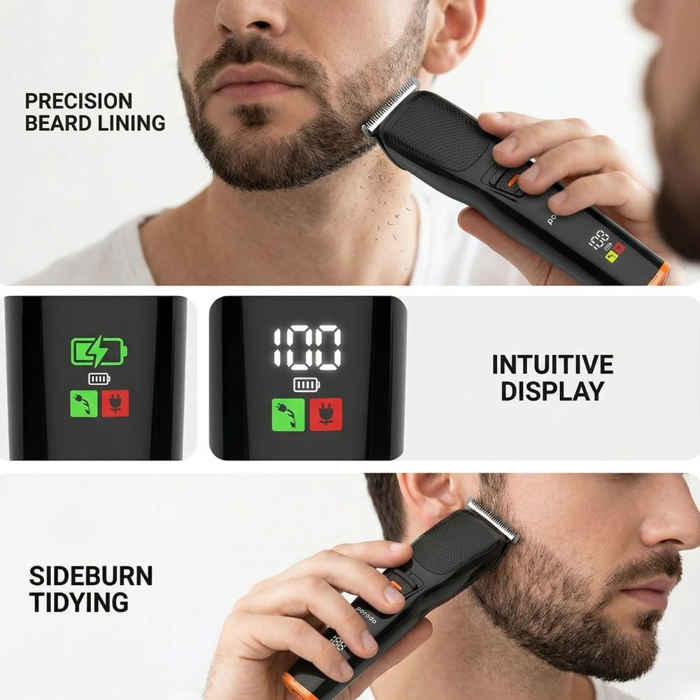 Porodo Lifestyle 6-IN-1 Rechargeable Grooming Kit with Nose Trimmer Four Detachable Heads - Black