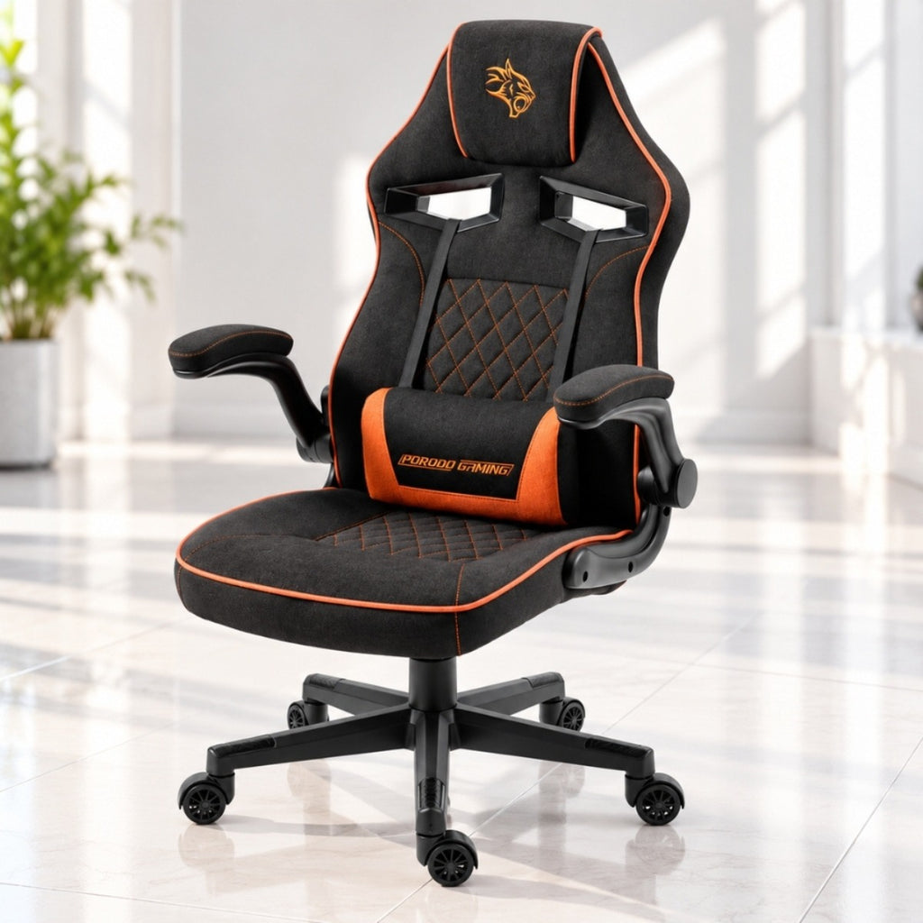 Porodo Gaming Ergonomic Gaming Chair with Fabric Covered Cushions – Black