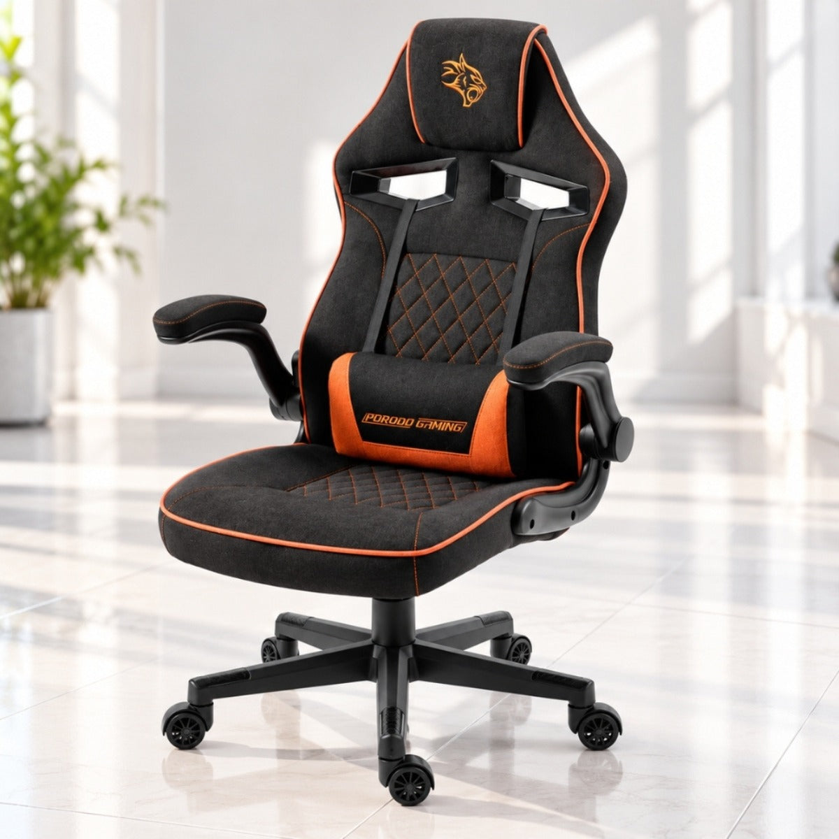 Porodo Gaming Ergonomic Gaming Chair with Fabric Covered Cushions – Black