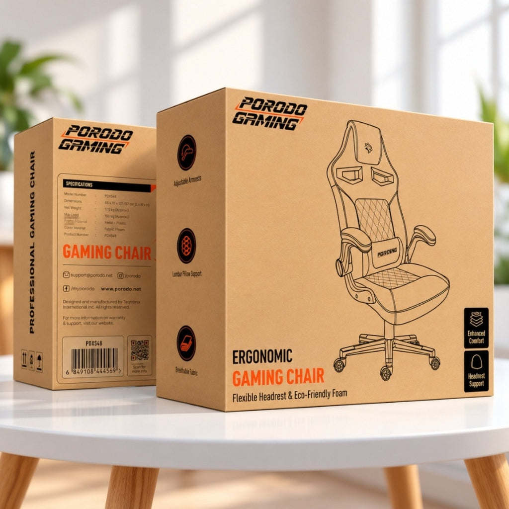 Porodo Gaming Ergonomic Gaming Chair with Fabric Covered Cushions – Black