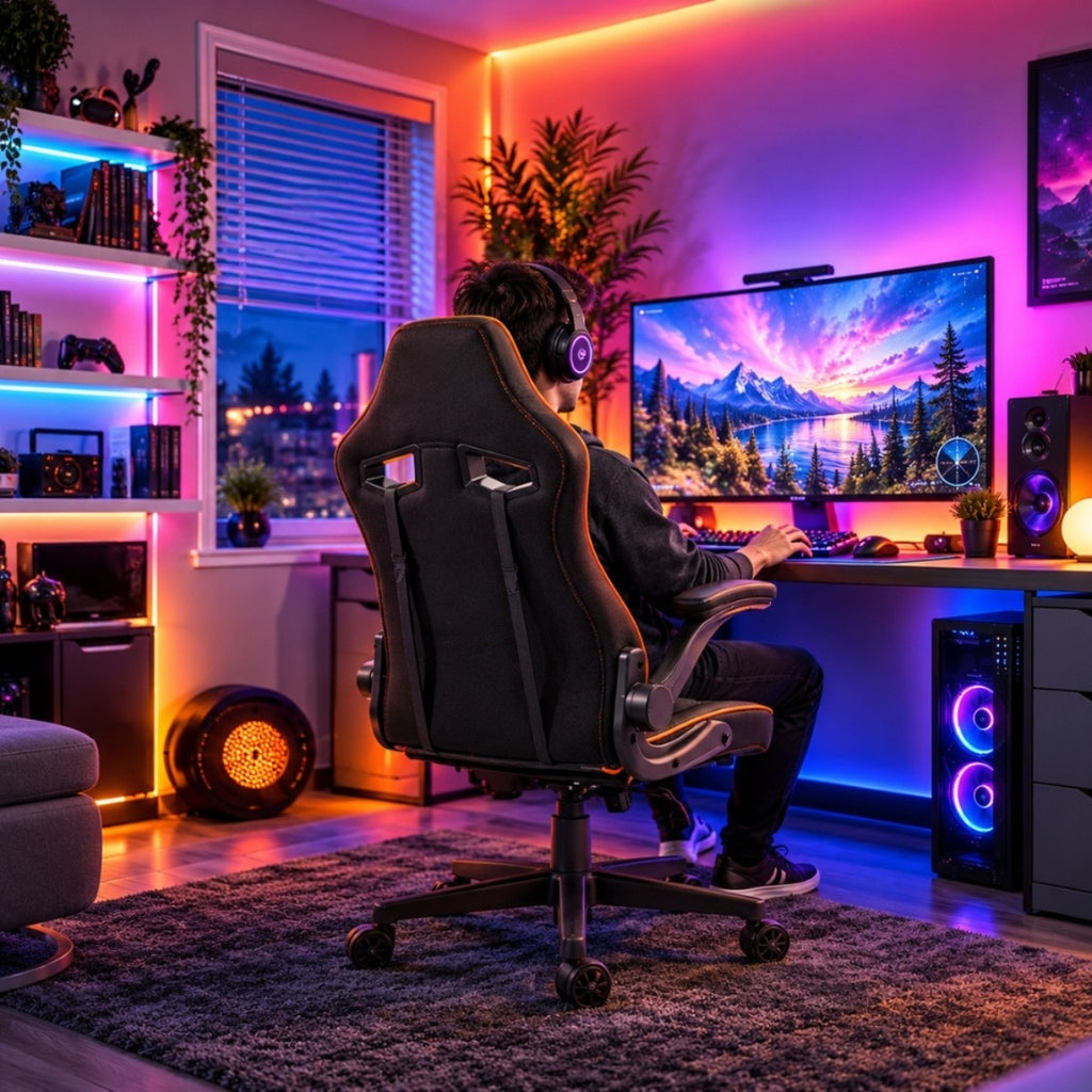 Porodo Gaming Ergonomic Gaming Chair with Fabric Covered Cushions – Black