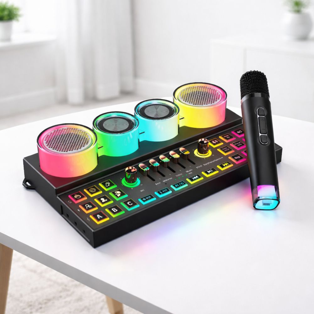 Porodo Soundtec C21 Audio Mixer with Wireless Microphone -black