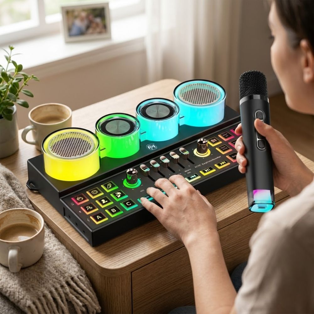 Porodo Soundtec C21 Audio Mixer with Wireless Microphone -black