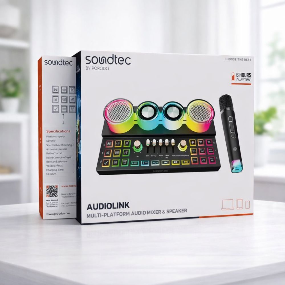 Porodo Soundtec C21 Audio Mixer with Wireless Microphone -black
