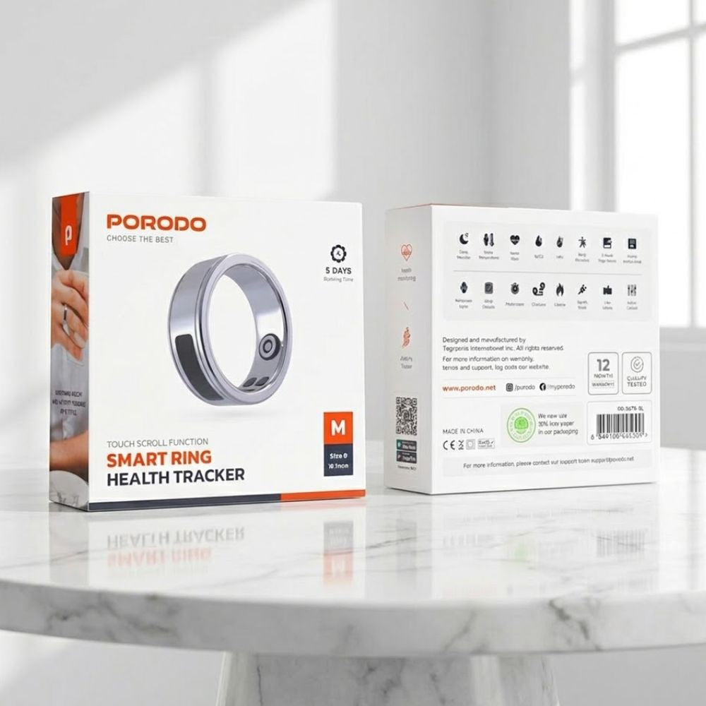 PD-SRT9-SL Porodo Smart Wearable Ring with Touch Function - 9(19.1MM) - Silver