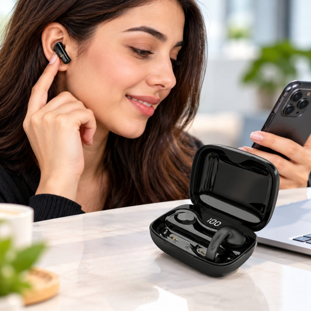 Porodo Soundtec Snap Clip-On Wireless Earbuds Bluetooth 5.3 – Black