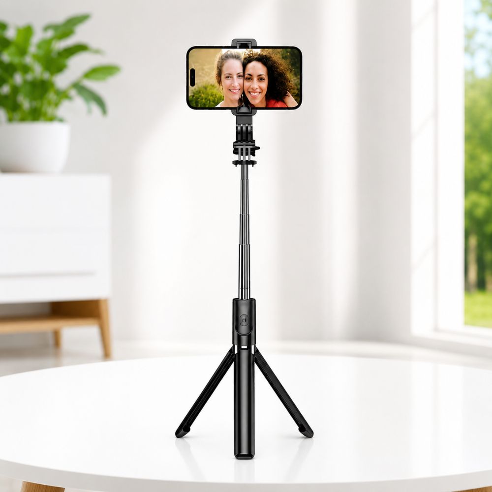 Plokama® Live K8 Multifunctional Selfie Stick Tripod with Bluetooth Remote-black