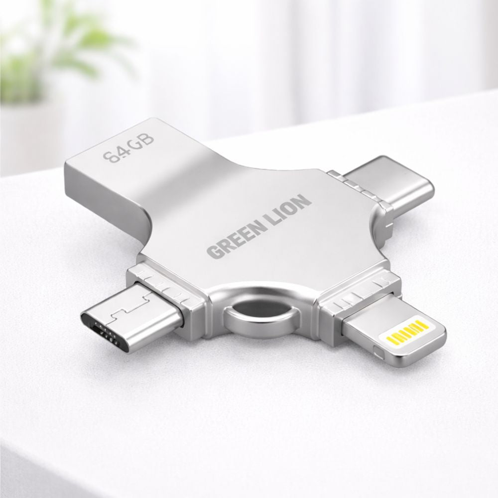 Green Lion 4-IN-1 USB Flash Drive 64GB - Silver GN4-IN-1USB64SL
