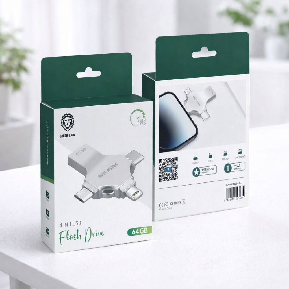 Green Lion 4-IN-1 USB Flash Drive 64GB - Silver GN4-IN-1USB64SL