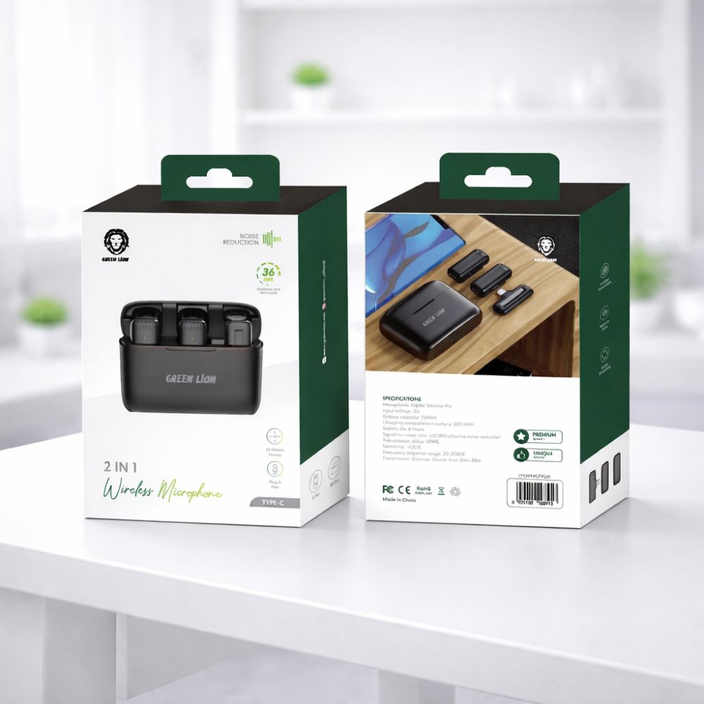Green Lion 2-IN-1 Wireless Microphone with Type-c Connector - Black GN2WMICTYCBK